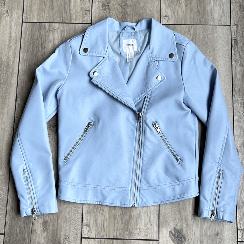 Forever 21 Girl Light Blue Faux Jacket Size 11/12 - Picture 1 of 16